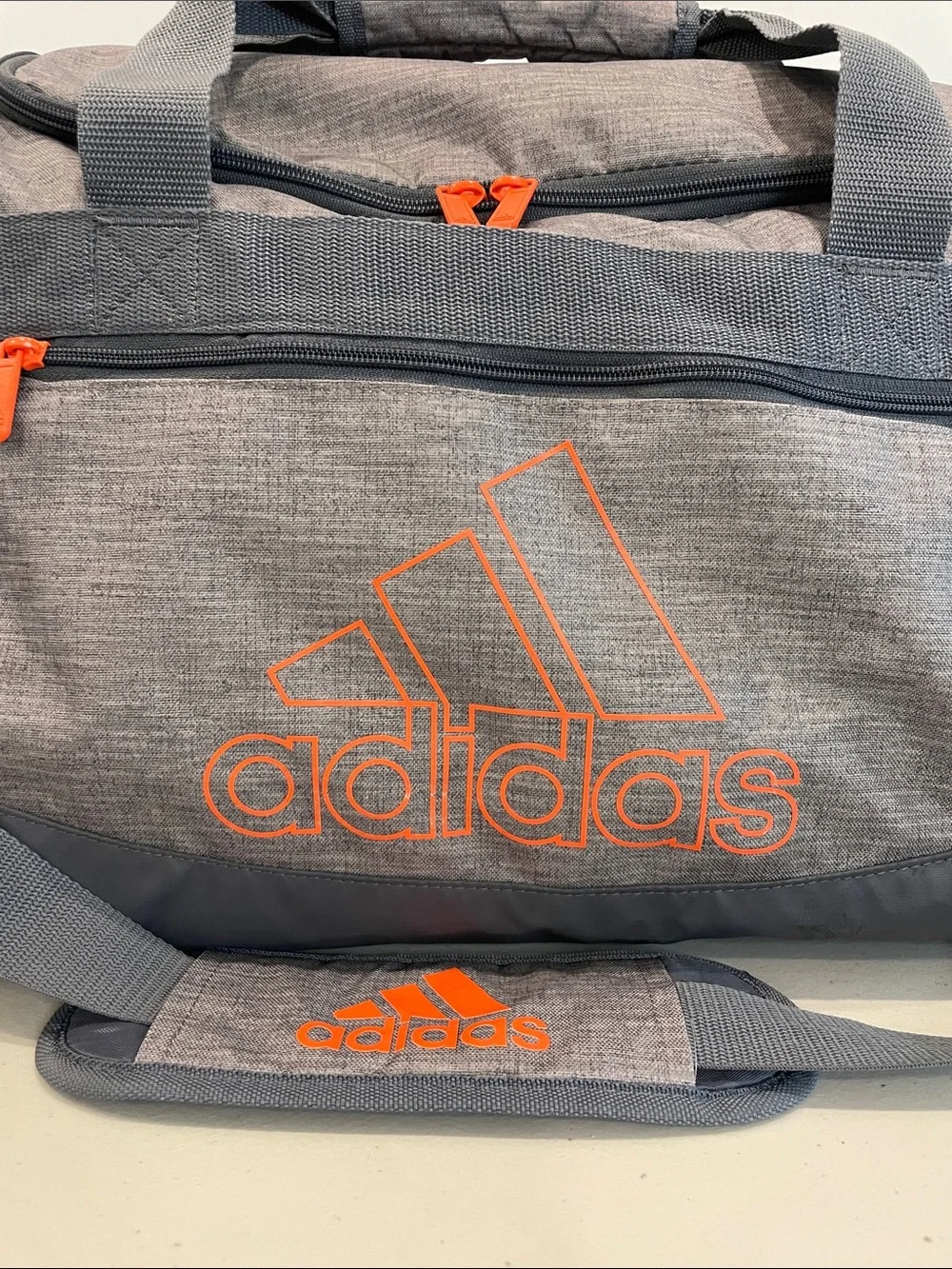 adidas Defender IV Duffel Bag Canvas Gray Orange Medium Gym Travel Luggage
